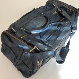 Vintage Blue Leather Carry-on Duffle Bag